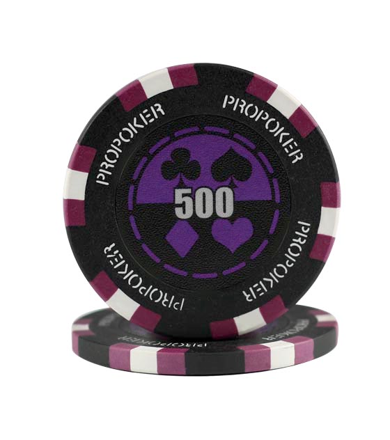 Pro Poker clay chip purple (500), roll of 25